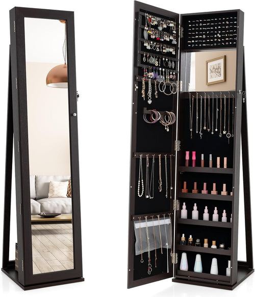 360° Rotating Jewelry Armoire Lockable Mirror Cabinet with Storage