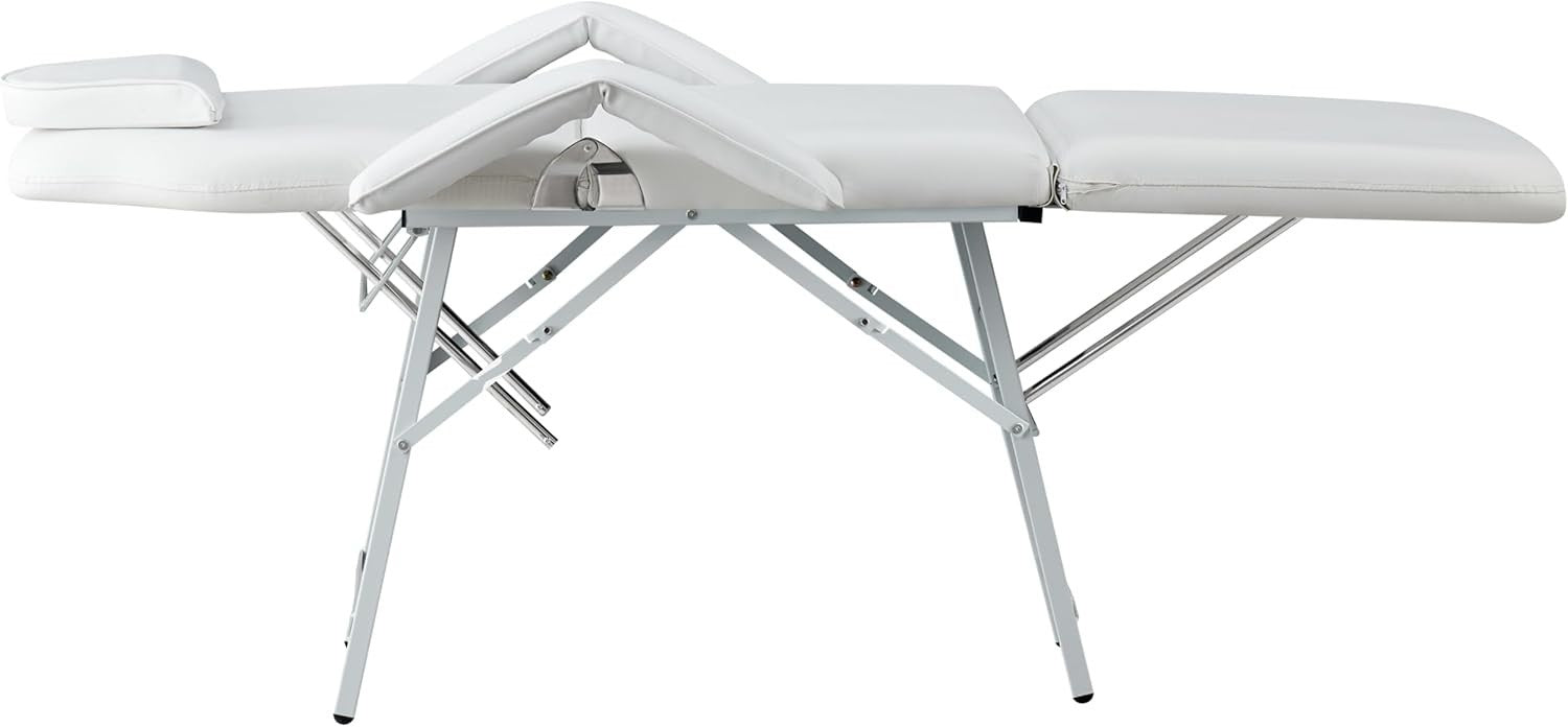 Portable 3-Section Folding Beauty Massage Bed w/ Head Cushion Carry Bag White