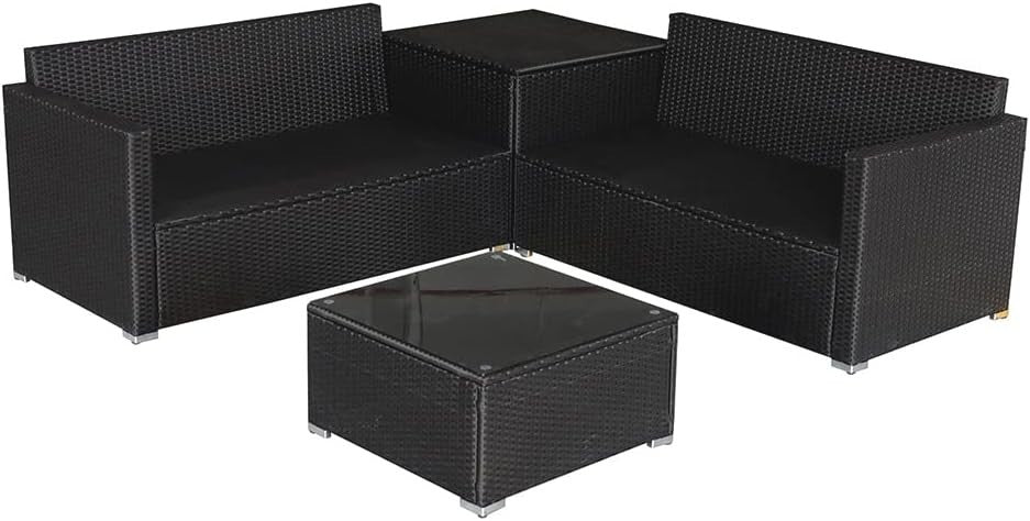 Rattan Garden Corner Sofa Set 4 Seater – Table, Storage & Cover, Outdoor Use