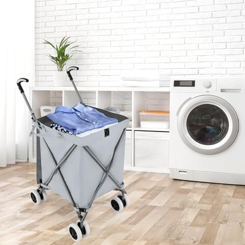 Heavy Duty 90L Folding Shopping Trolley 8 Wheels Push Cart