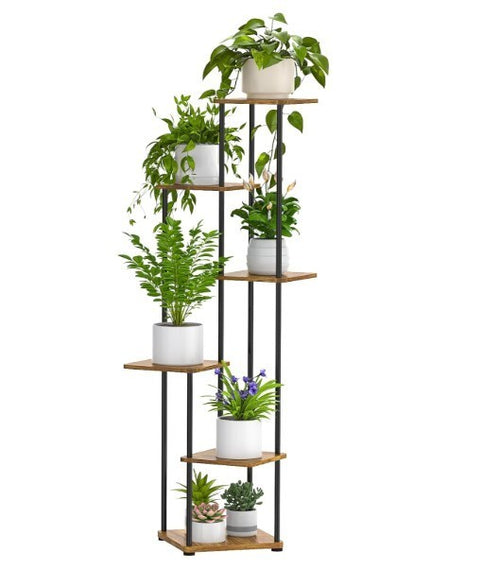 6 Tier Tall Metal & Wood Corner Plant Stand Indoor Display Shelf Rack
