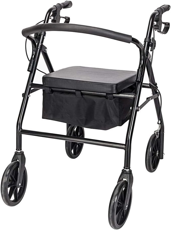 4 Wheel Rollator Walker with Seat Backrest Folding 8 Inch Wheels Lightweight