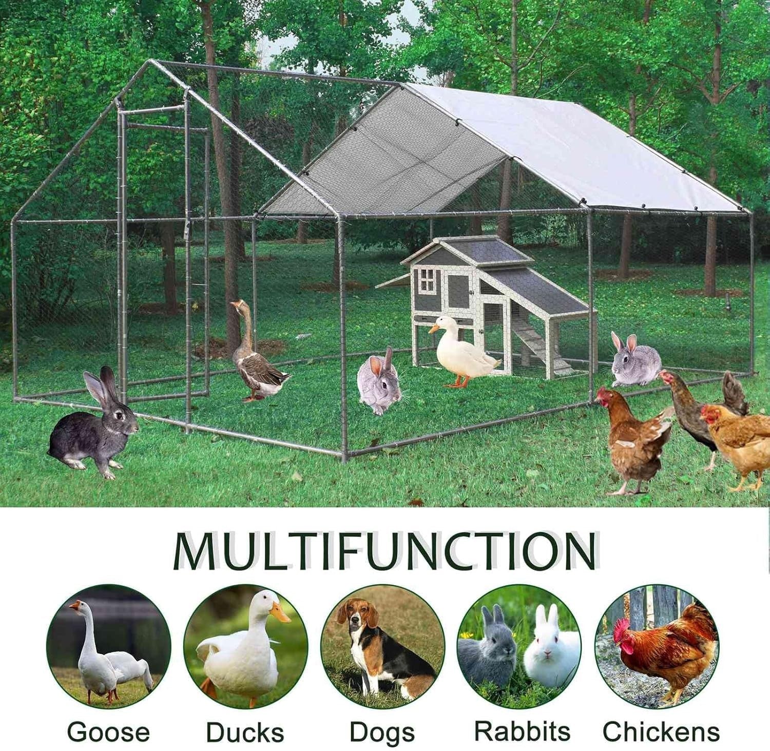 Extra Large Walk In Chicken Run Outdoor Metal Pet Enclosure 4x3x2m