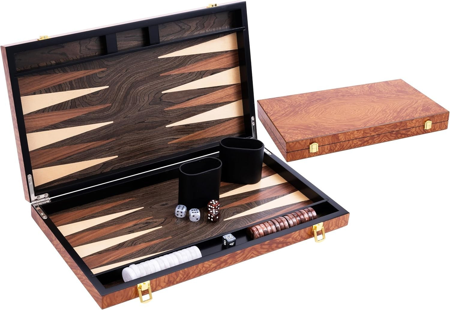Deluxe 18in Wooden Backgammon Set Folding Luxury Board Game Travel Case
