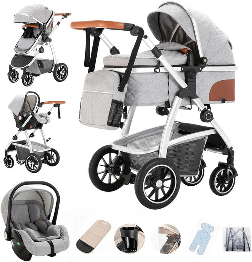 Baby Pushchair Travel System 3 in 1 Adjustable Handle Stroller 0–4Y