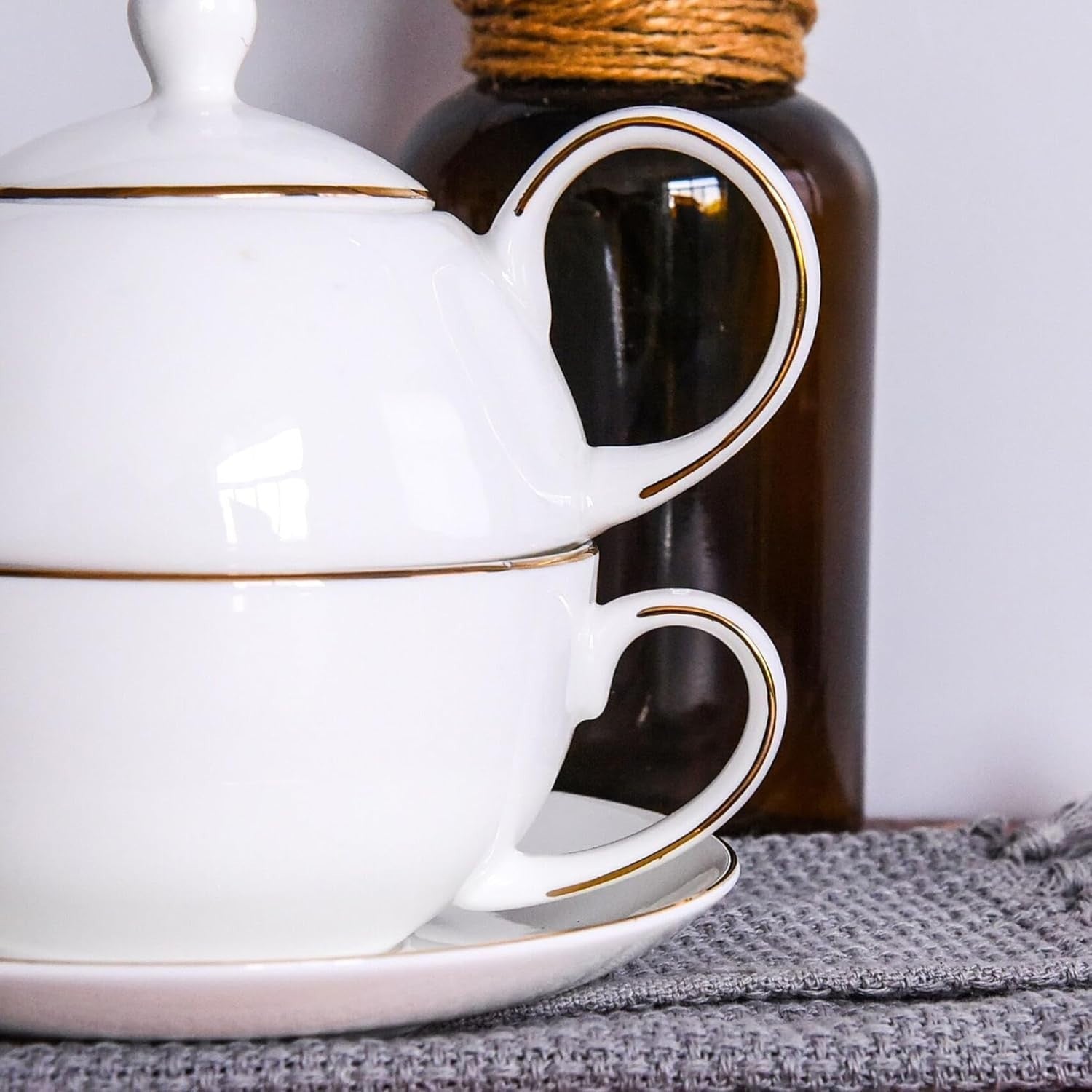 Tea For One Set Teapot Cup Saucer White Ceramic Gift Set 350ml