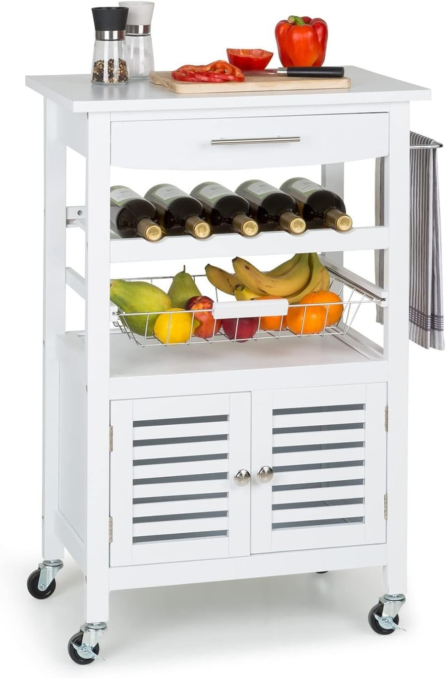 Slim Rolling Kitchen Trolley with 5-Tier Storage & Lockable Wheels, White