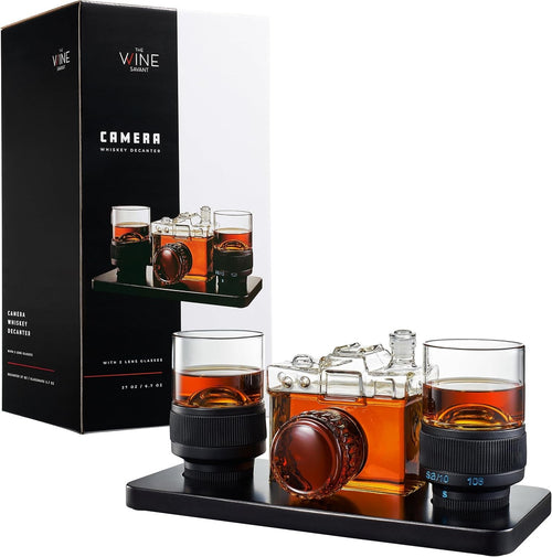 Camera-Shaped Whiskey Decanter Set with Glasses – Unique Gift for Photographers