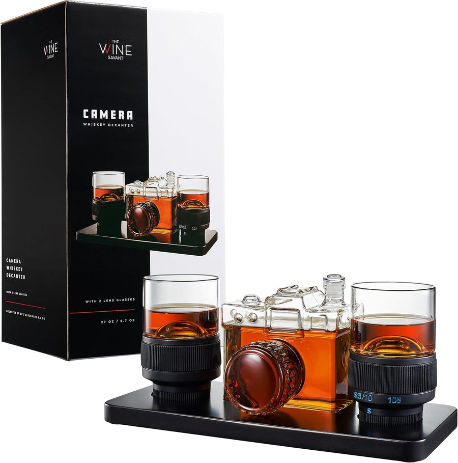 Camera-Shaped Whiskey Decanter Set with Glasses – Unique Gift for Photographers