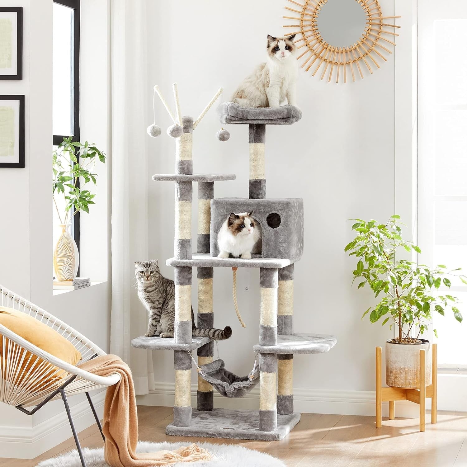 Large Cat Tree Tower 154cm Scratching Posts Hammock Multi-Level