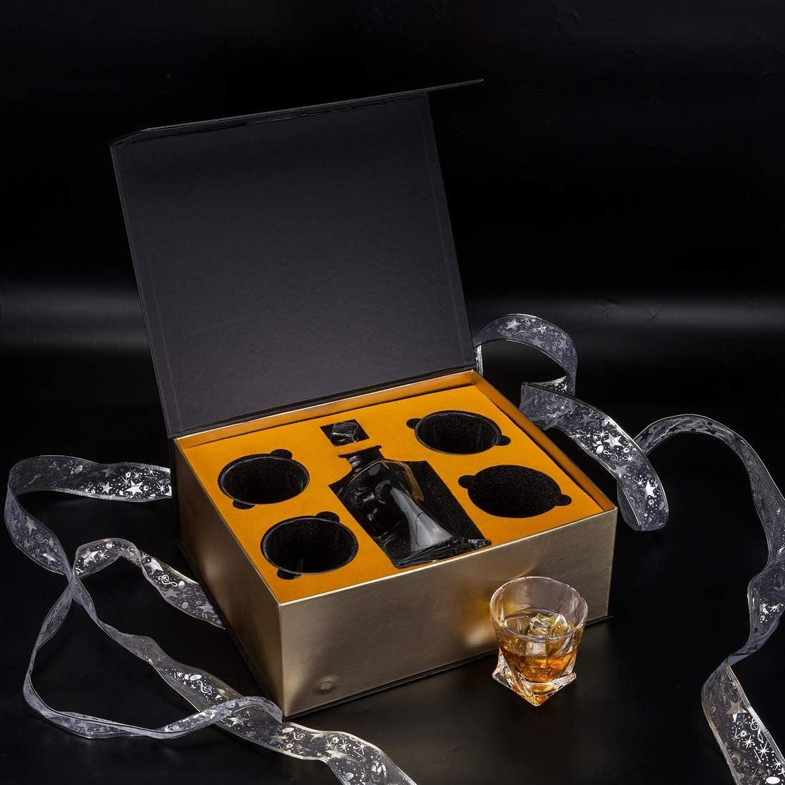 Crystal Whiskey Decanter Set 800ml with 4 Cut Glass Tumblers Gift Box