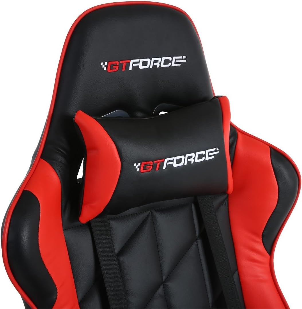 Reclining Gaming Chair Faux Leather Swivel High Back Red