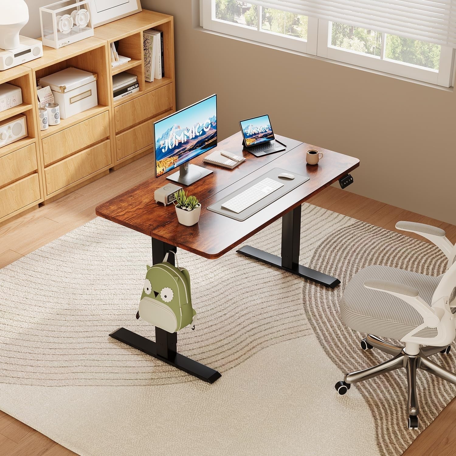 Electric Standing Desk 140x60cm Adjustable Sit Stand Table with Memory – Brown