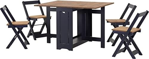 Seconique Santos Butterfly Dining Set Navy Blue & Distressed Waxed Pine Extendab