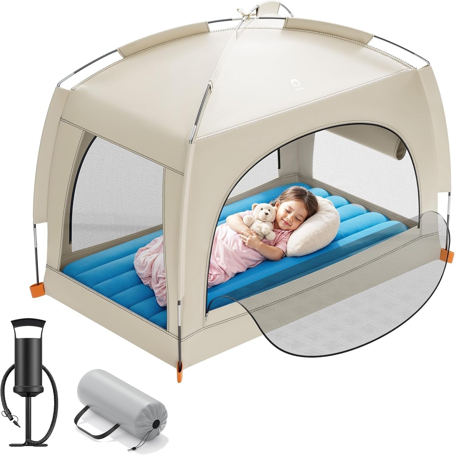 Toddler Inflatable Travel Bed with Tent Kids Air Mattress Camping Ages 3+