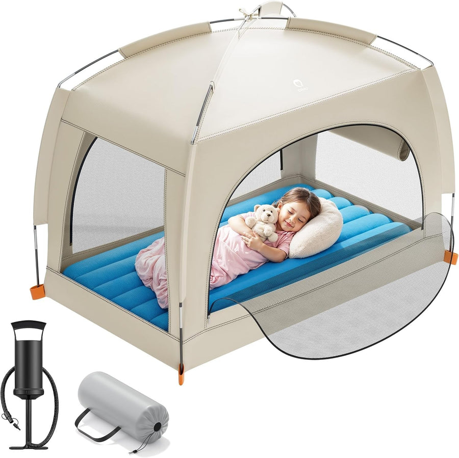 Toddler Inflatable Travel Bed with Tent Kids Air Mattress Camping Ages 3+