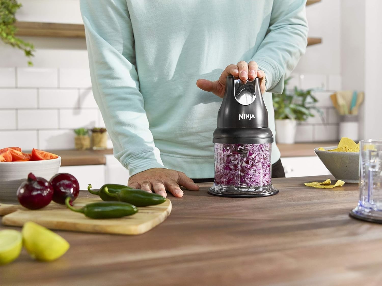 200W Compact Food Chopper with 2 Stackable Containers | Easy Prep & Store