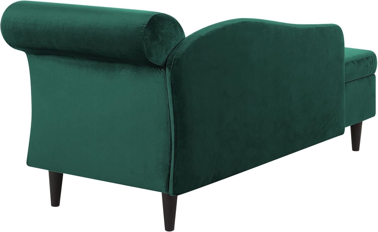 Emerald Green Velvet Chaise Lounge with Storage Right Hand Solid Wood Legs