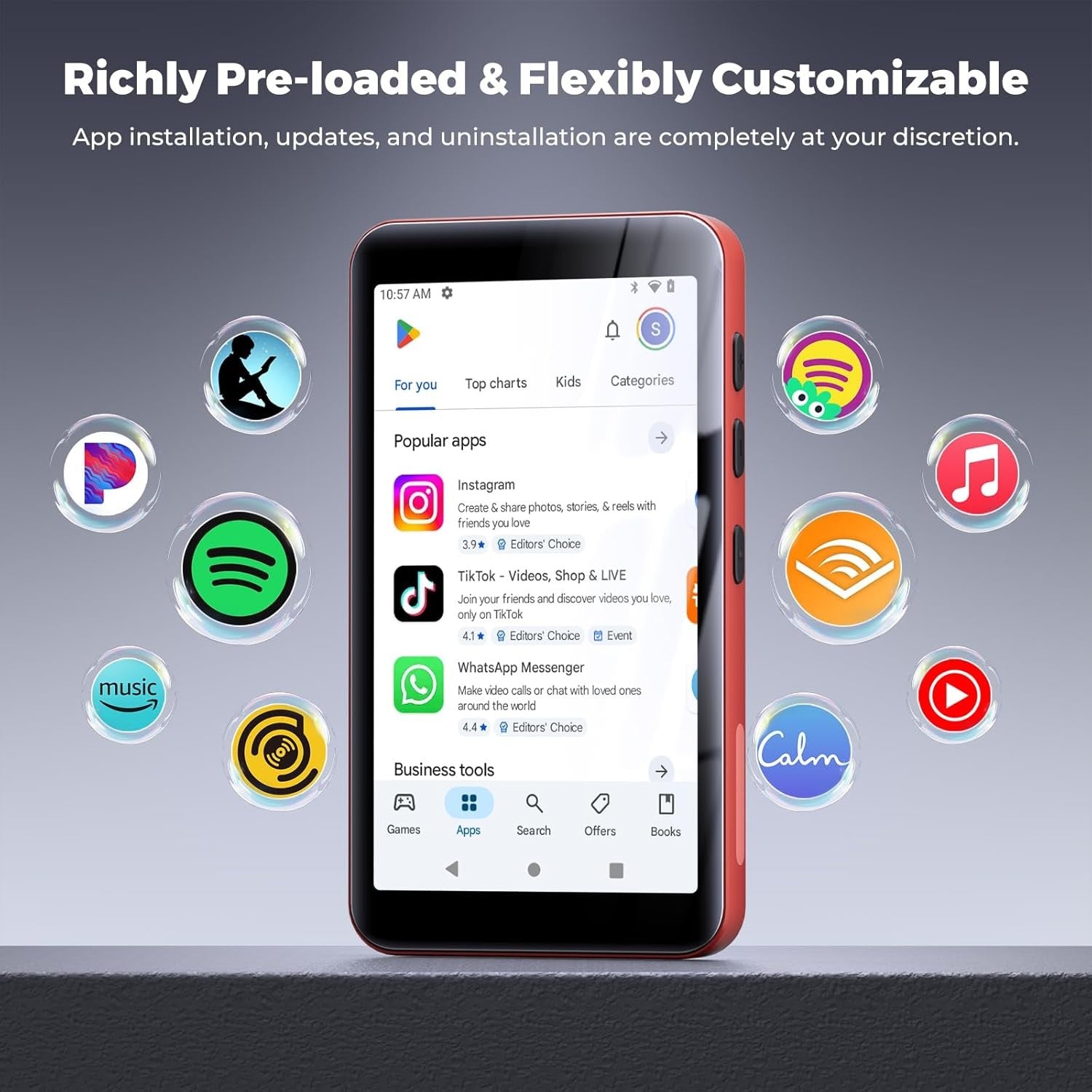 160GB WiFi Bluetooth MP3 Player Red 4" Touch Screen FM