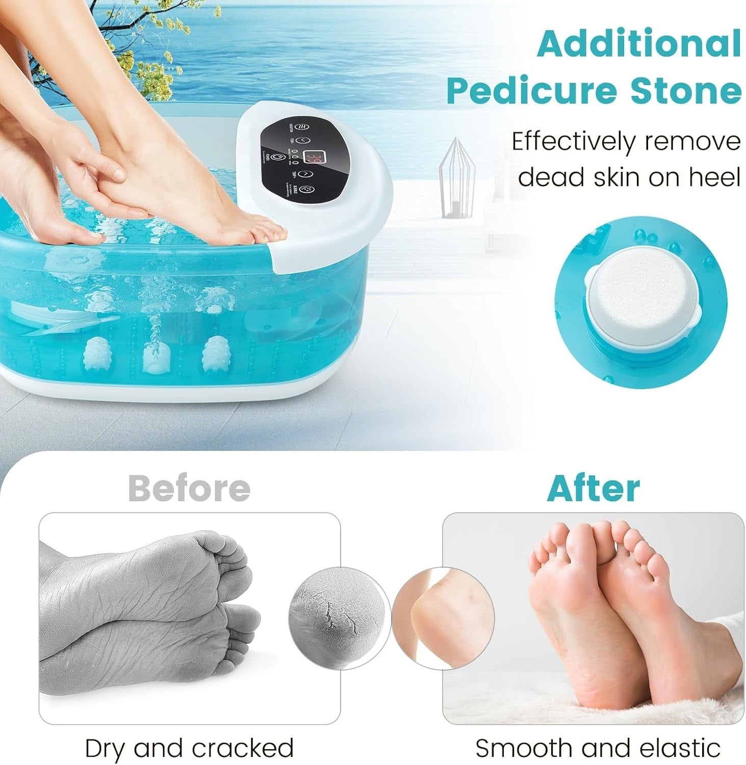 Foot Spa Massager with Heat & Bubbles, Vibration, 12 Rollers, Pedicure Tub