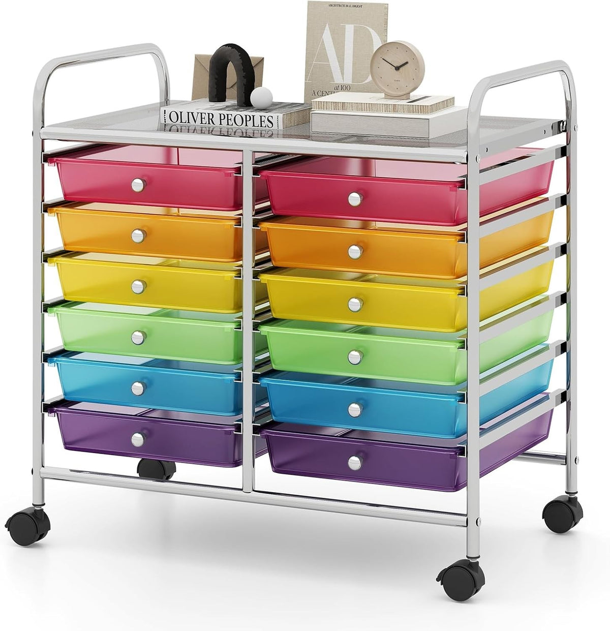 12 Drawer Rolling Storage Cart Rainbow Utility Trolley Organizer Wheels