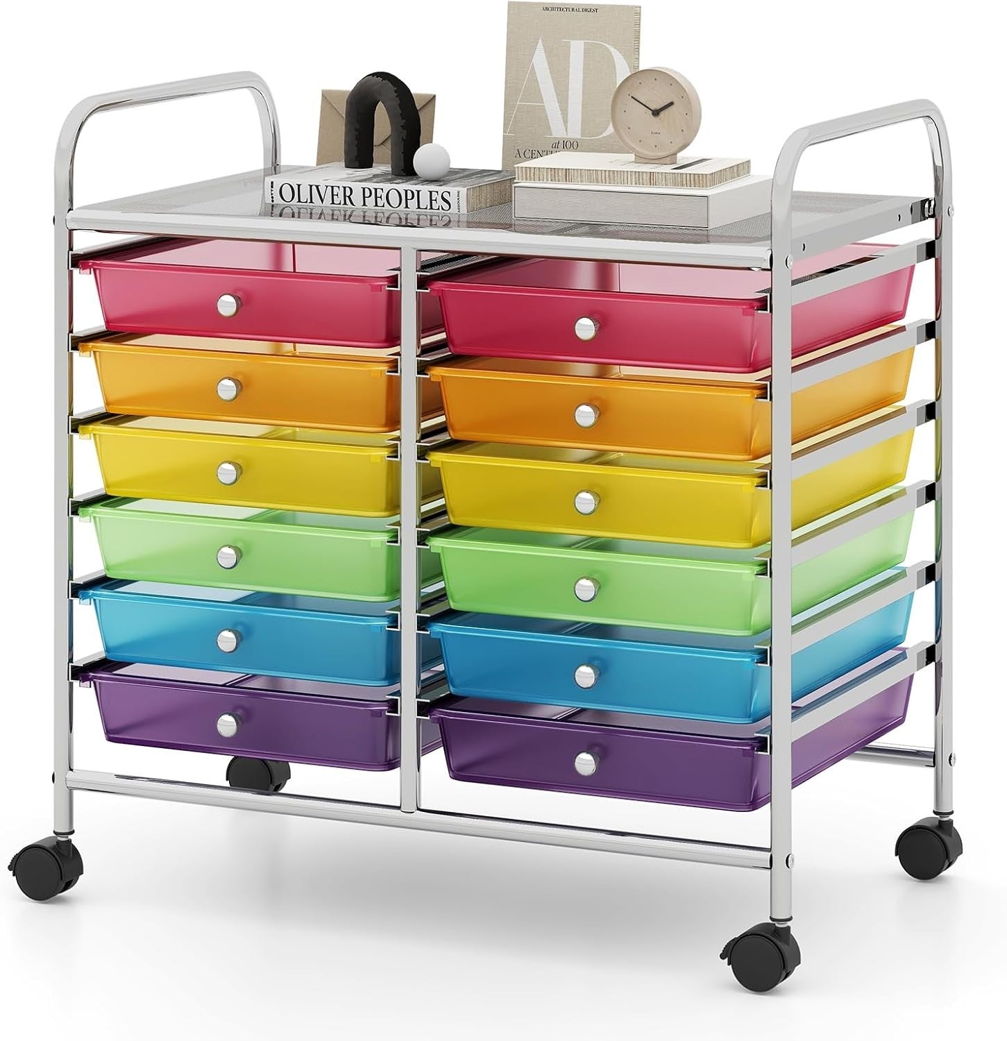 12 Drawer Rolling Storage Cart Rainbow Utility Trolley Organizer Wheels
