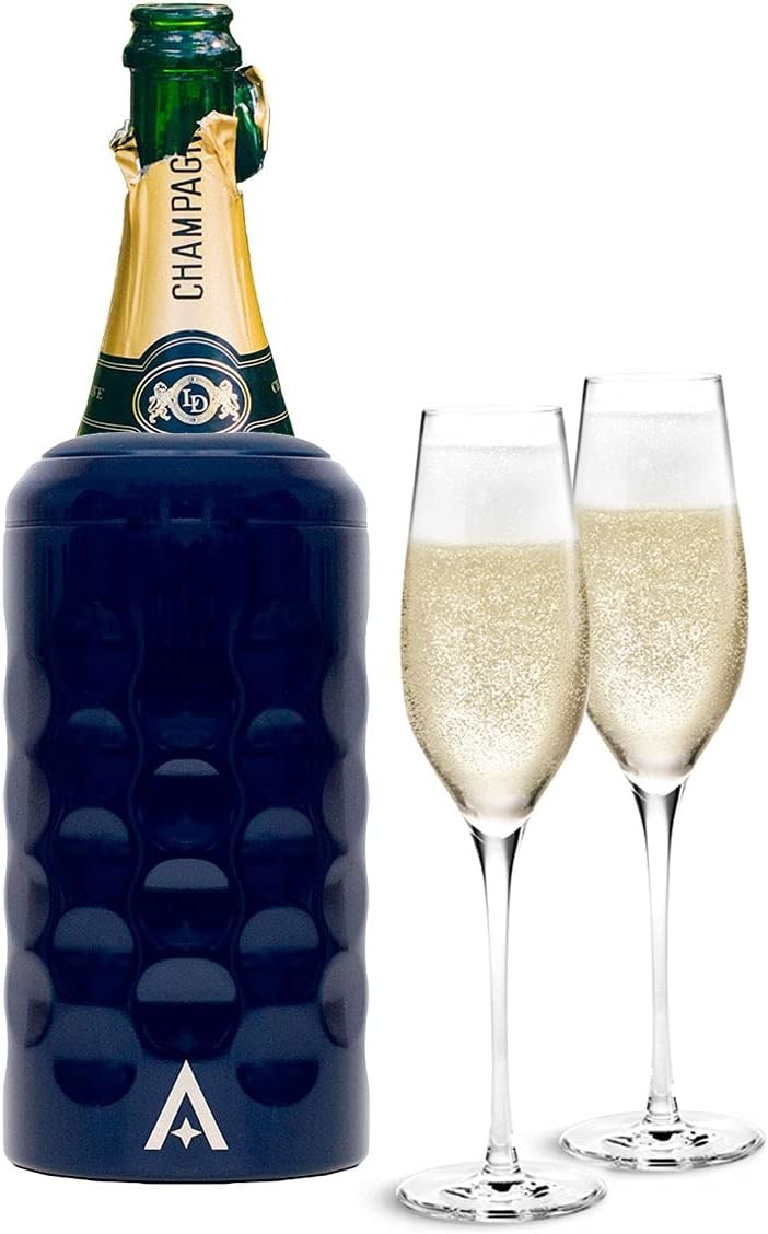 Wine Bottle Cooler Blue Stainless Steel Double Wall Vacuum Chiller Gift