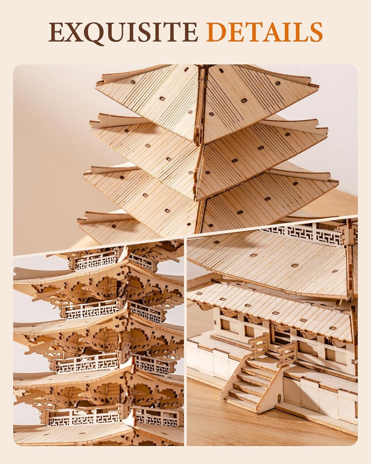 Japanese Pagoda 3D Wooden Puzzle 275 Piece Model Kit Home Decor Gift