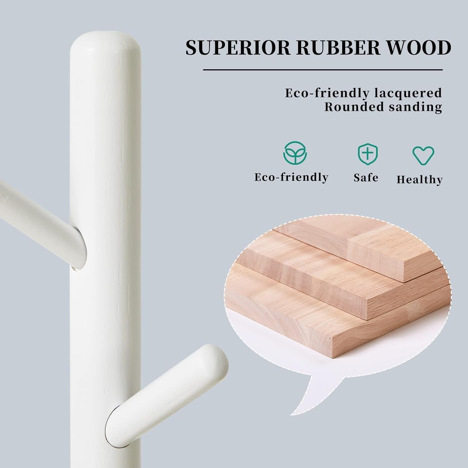 Modern White Wooden Coat Rack 8 Hooks Adjustable Height Free Standing Hanger