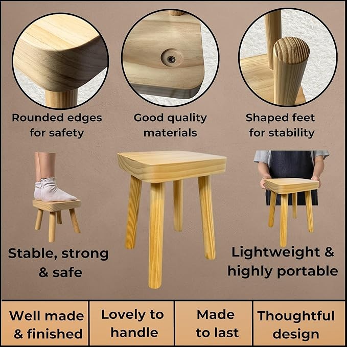 Wooden Plant Stand Small Stool Table Rustic Indoor Flower Pot Holder Natural