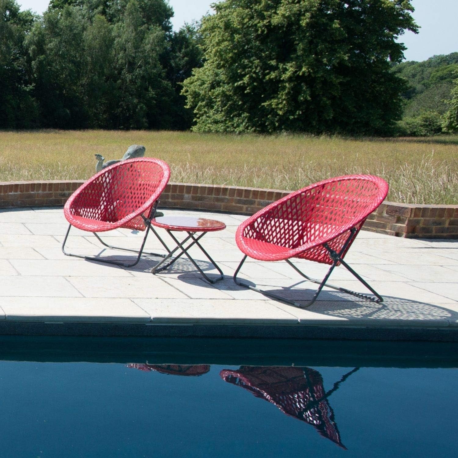 Garden Rattan Bistro Set 2 Chairs Glass Table Outdoor Patio Foldable