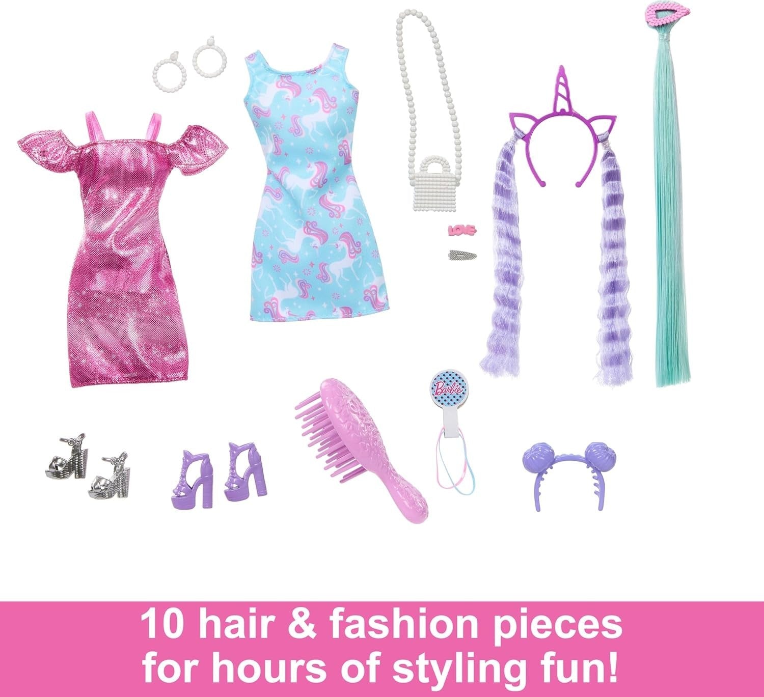 Fashion Doll Extra-Long Black Color Streak Hair Styling Outfit Set