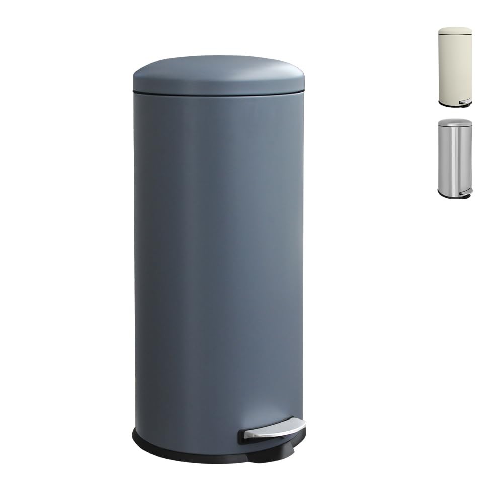 30L Round Stainless Steel Pedal Bin Soft Close Kitchen Grey