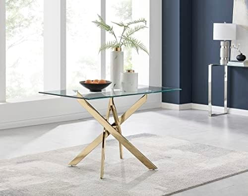 Modern Gold Metal & Clear Glass Rectangular Dining Table 120x70cm