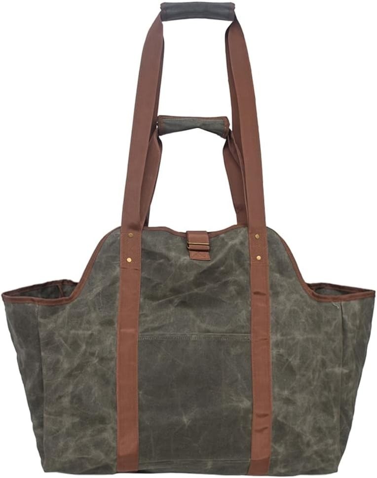 Heavy Duty Canvas Log Carrier Tote – Firewood Holder, Folds Flat, Indoor Use