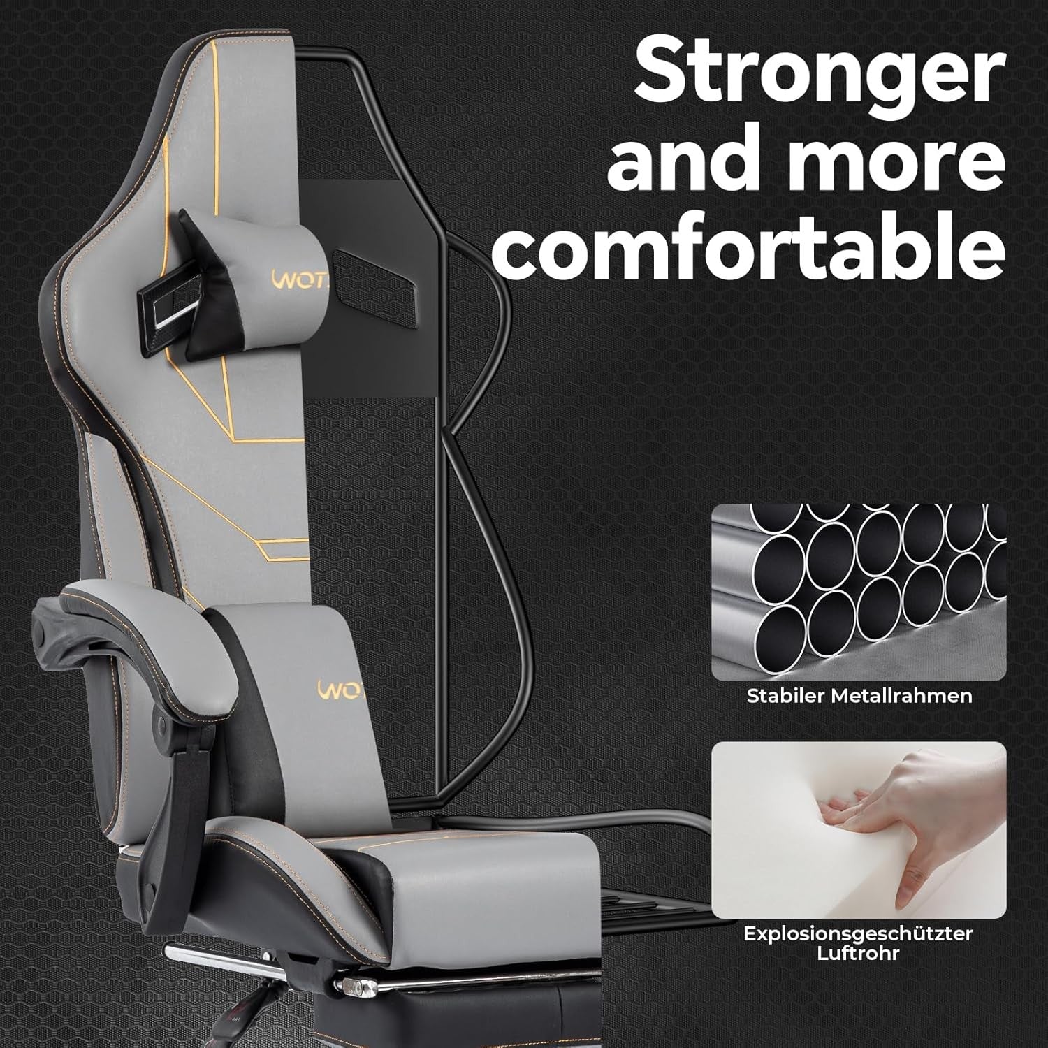 Ergonomic Gaming Chair with Footrest Lumbar Support Grey Black