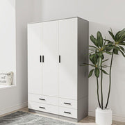 3 Door Wardrobe Grey White 4 Drawer Bedroom Storage Cupboard Hanging Rail
