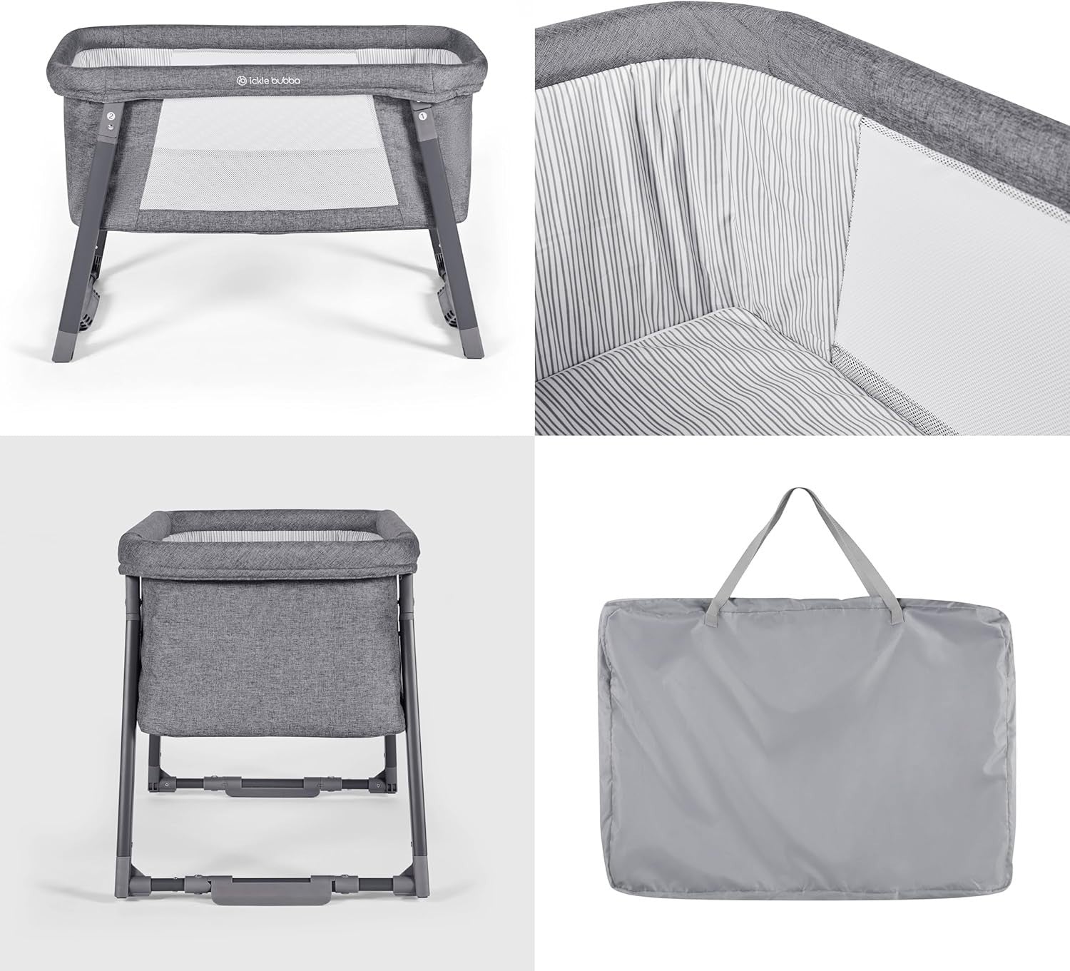 Compact Rocking Baby Crib Foldable Bassinet with Mattress & Travel Bag Grey