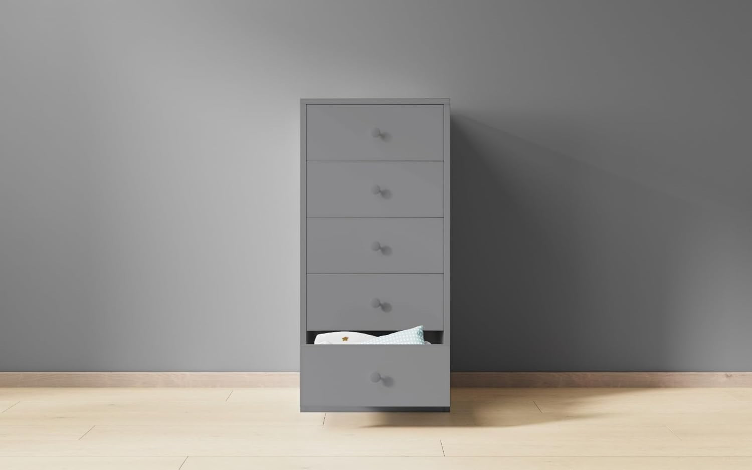 Grey Bunk Bed with Storage Stairs & Shelves for Kids Room Space Saving