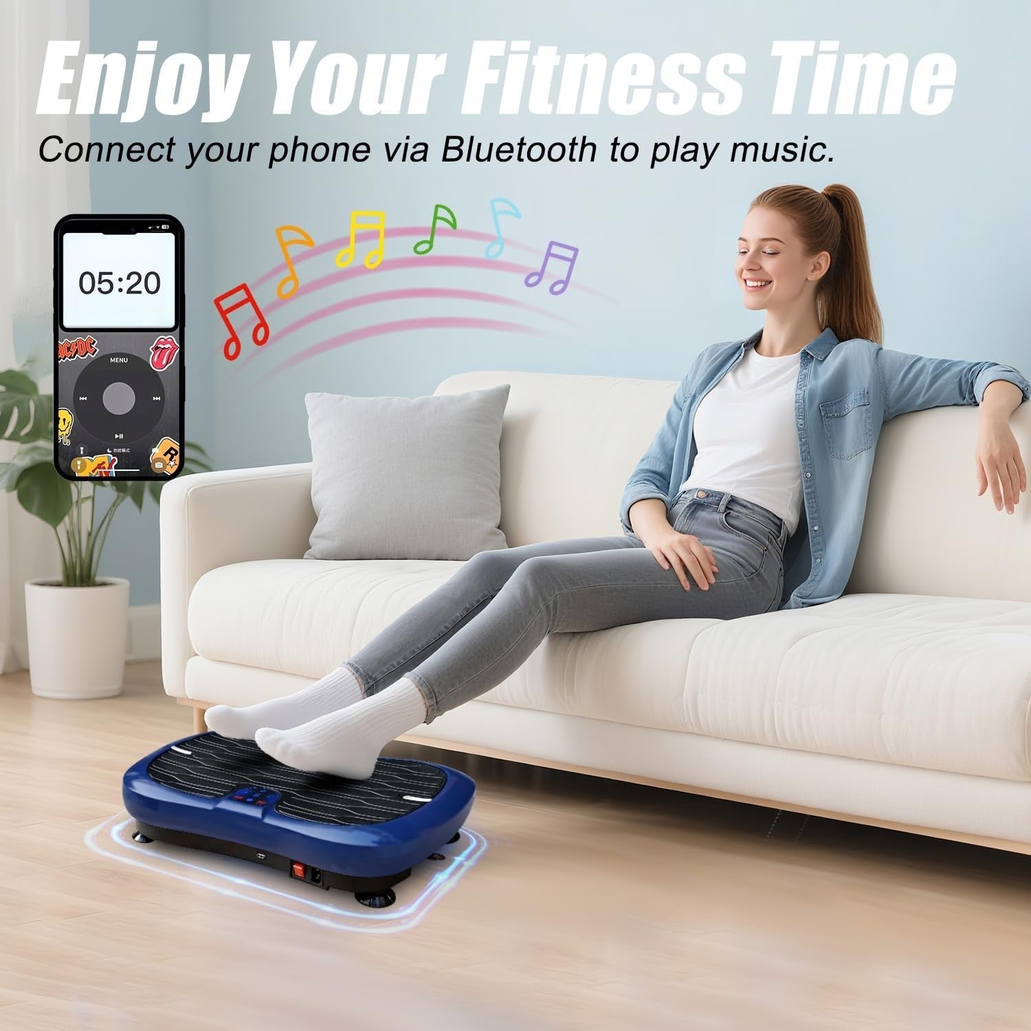 Bluetooth Vibration Plate Exercise Machine with Bands Whole Body Weight Loss