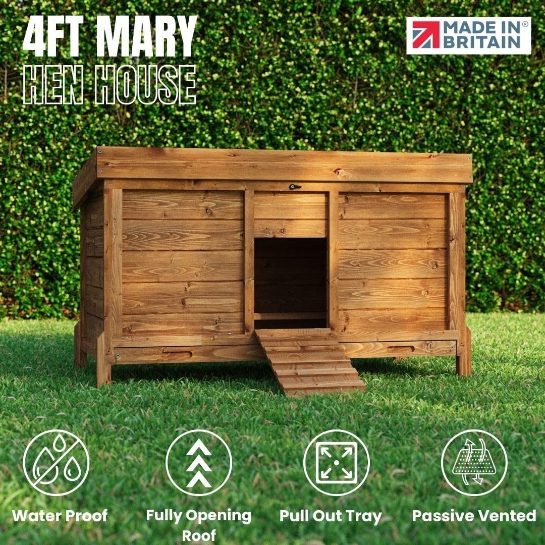 4ft Wooden Chicken Coop Outdoor Hen House Raised Secure 3–4 Birds