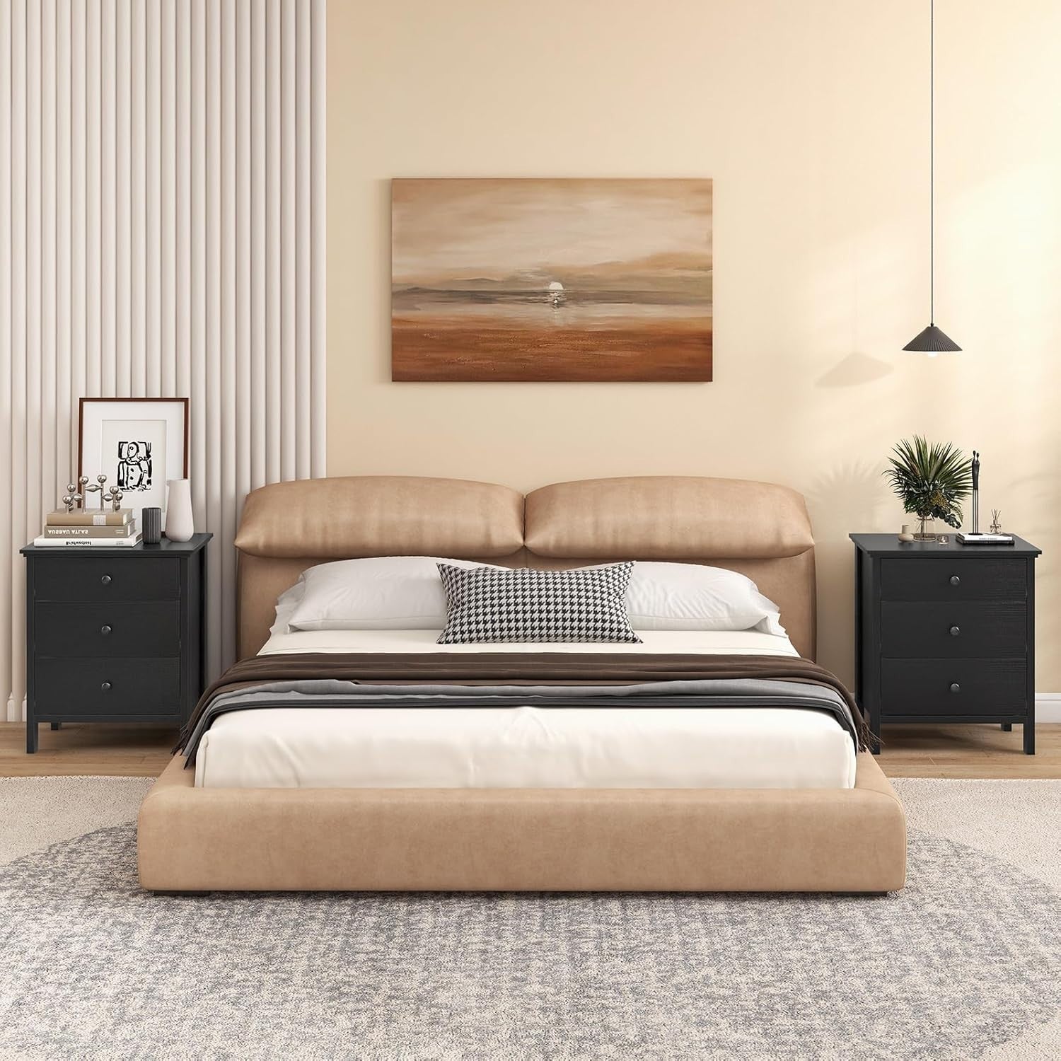 Modern Black 3 Drawer Bedside Table | Wooden Nightstand with Storage Drawers