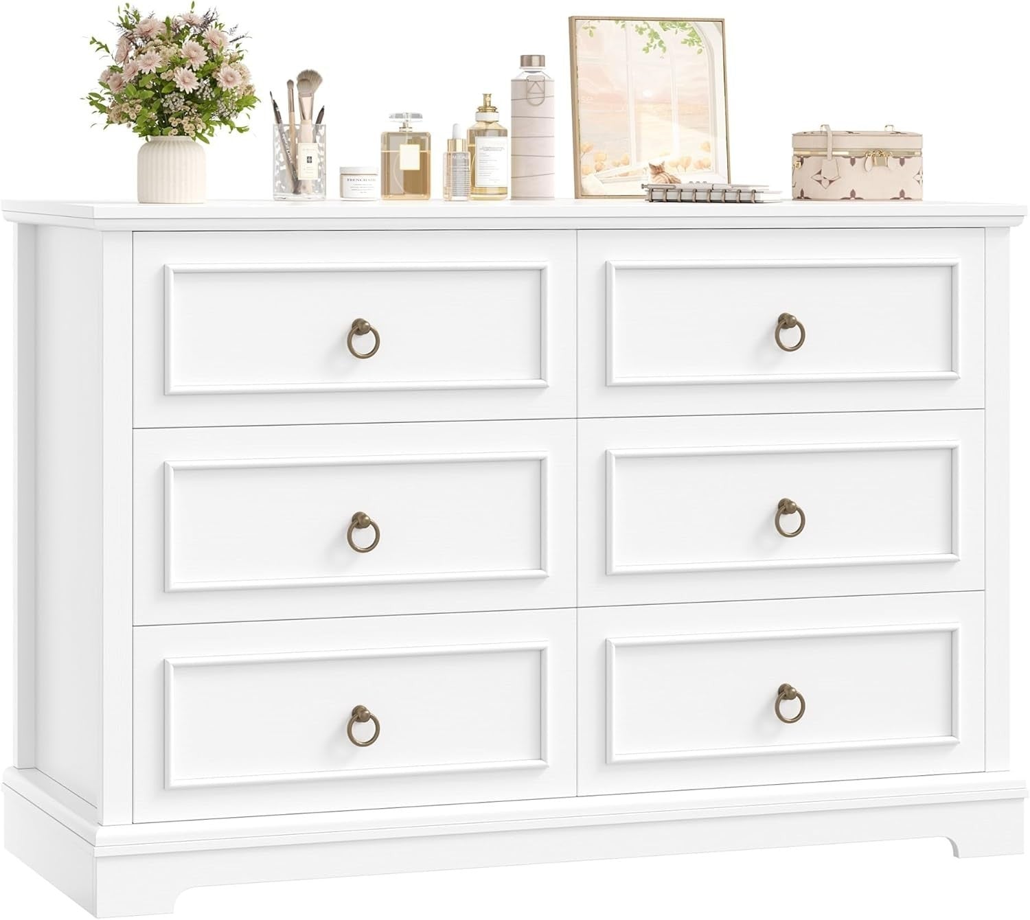 White Chest of Drawers 6 Drawer Modern Sideboard Storage Cabinet 120cm