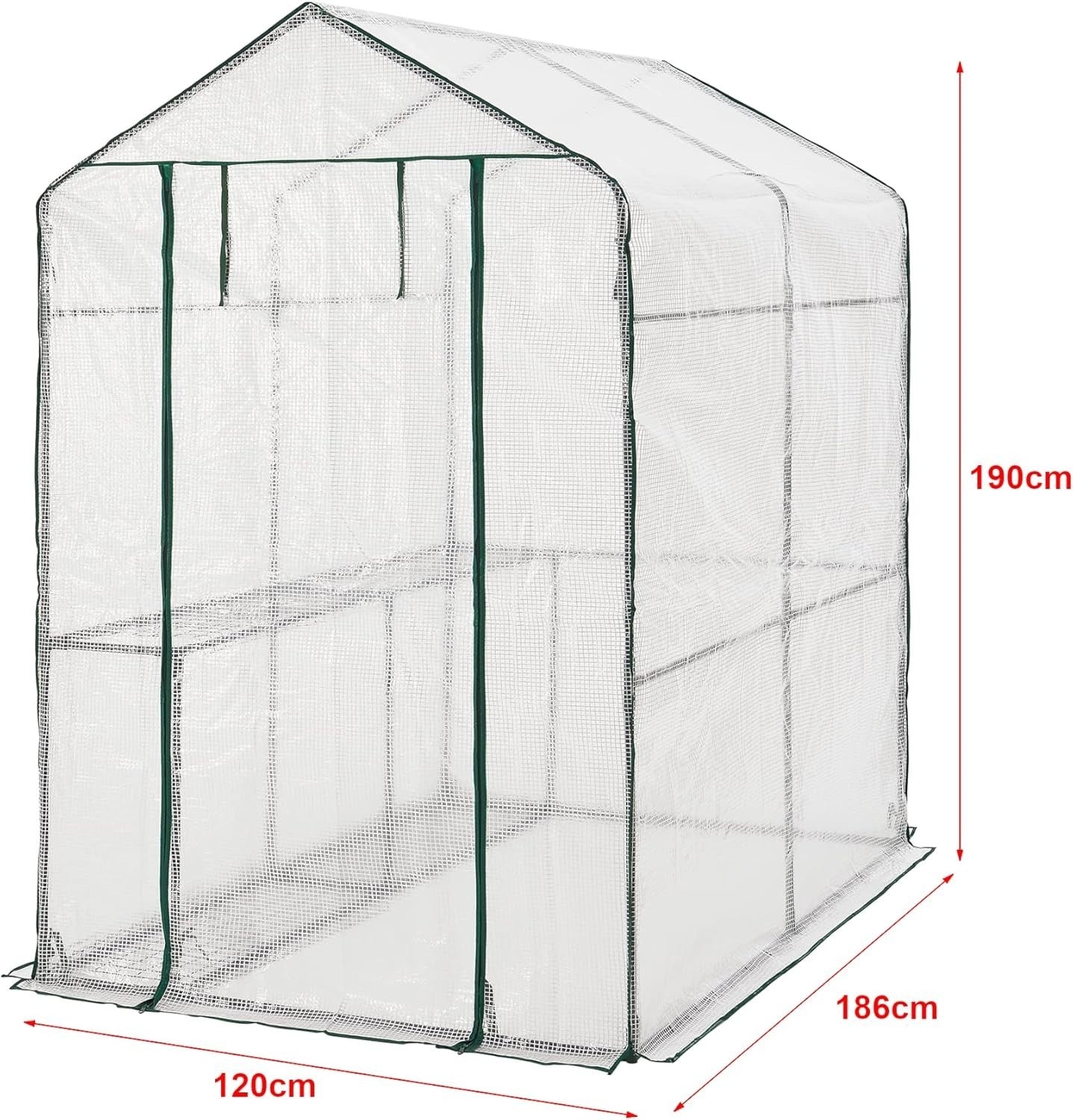 Large Transparent Greenhouse with Shelves 120x186x190cm | Steel Frame & PE Cover