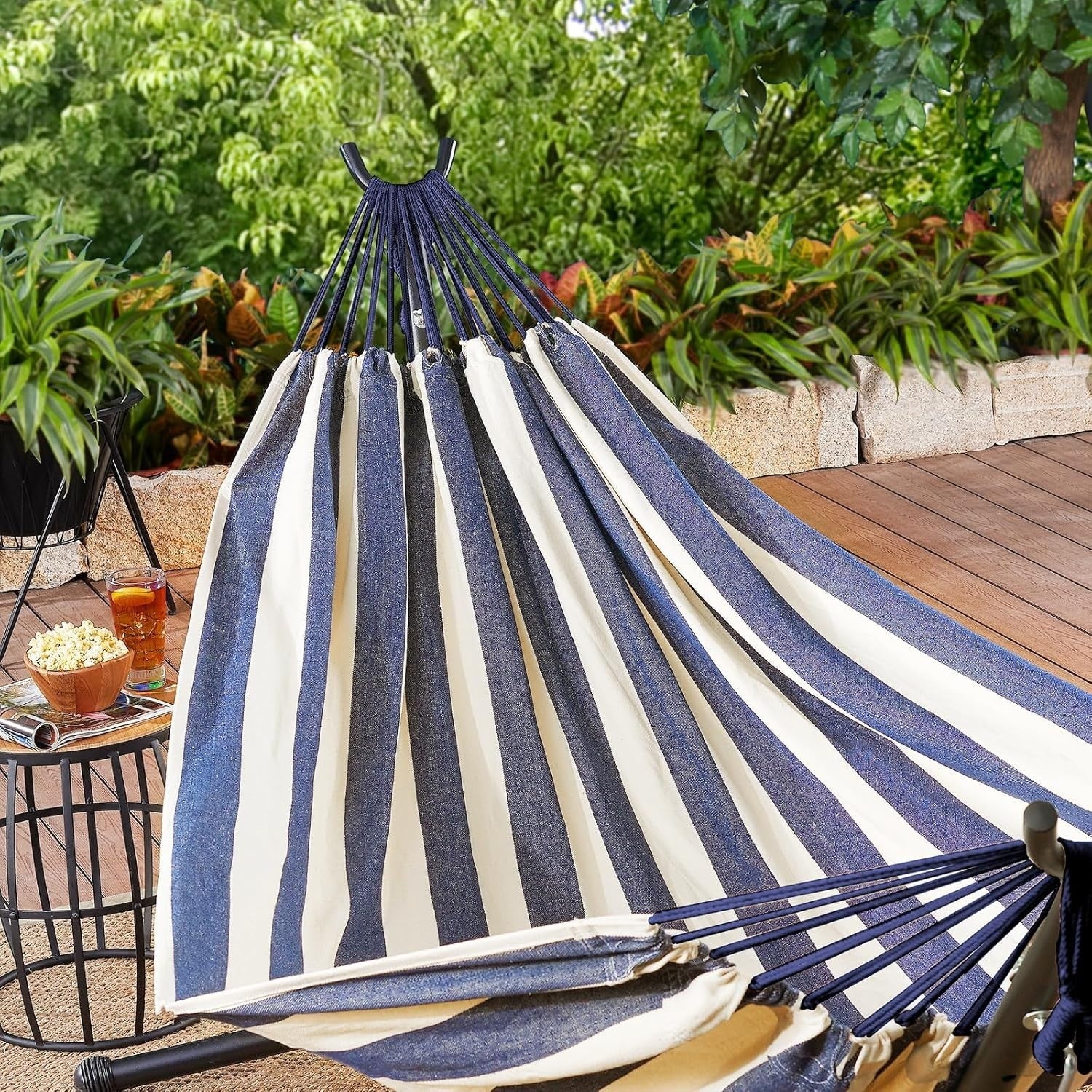 Portable Outdoor Cotton Hammock with Tree Straps & Travel Bag, 1-Person