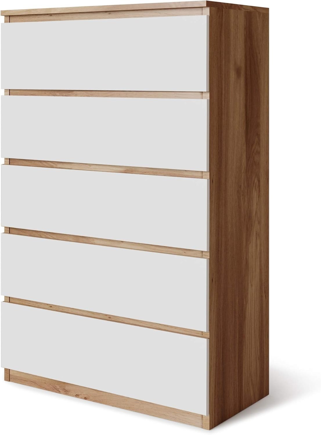 Tall 5 Drawer Chest White Oak Storage Cabinet Bedroom Slim Modern Unit