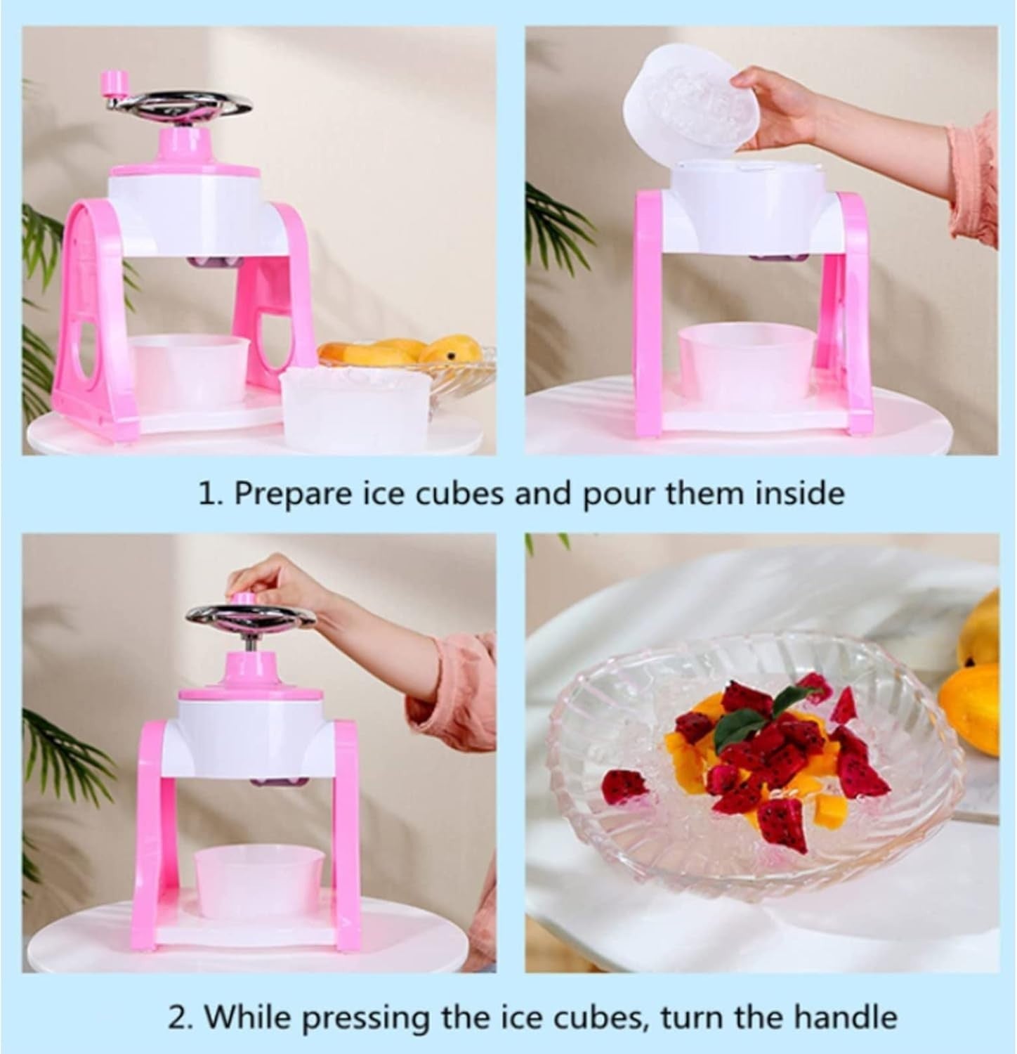 Manual Ice Crusher Shaved Ice Maker Portable Slush Snow Cone Pink
