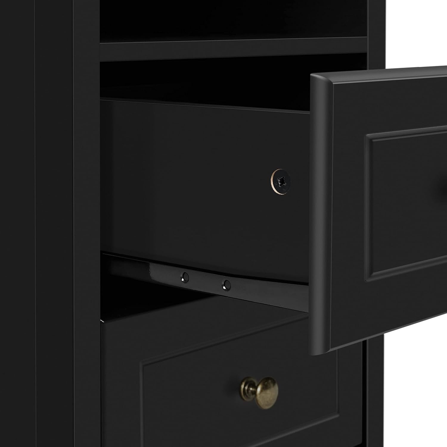 Black Bedside Tables Set of 2 – Wooden Nightstands with Drawers & Shelf