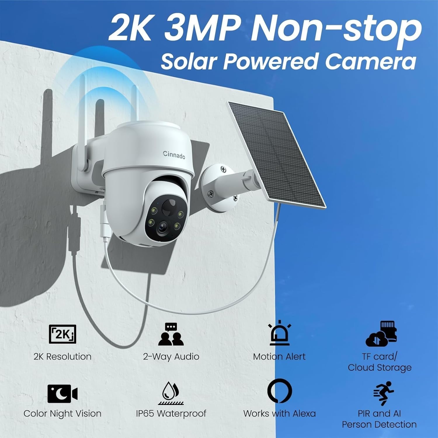 2K Solar Security Camera Wireless Outdoor PTZ Color Night Vision
