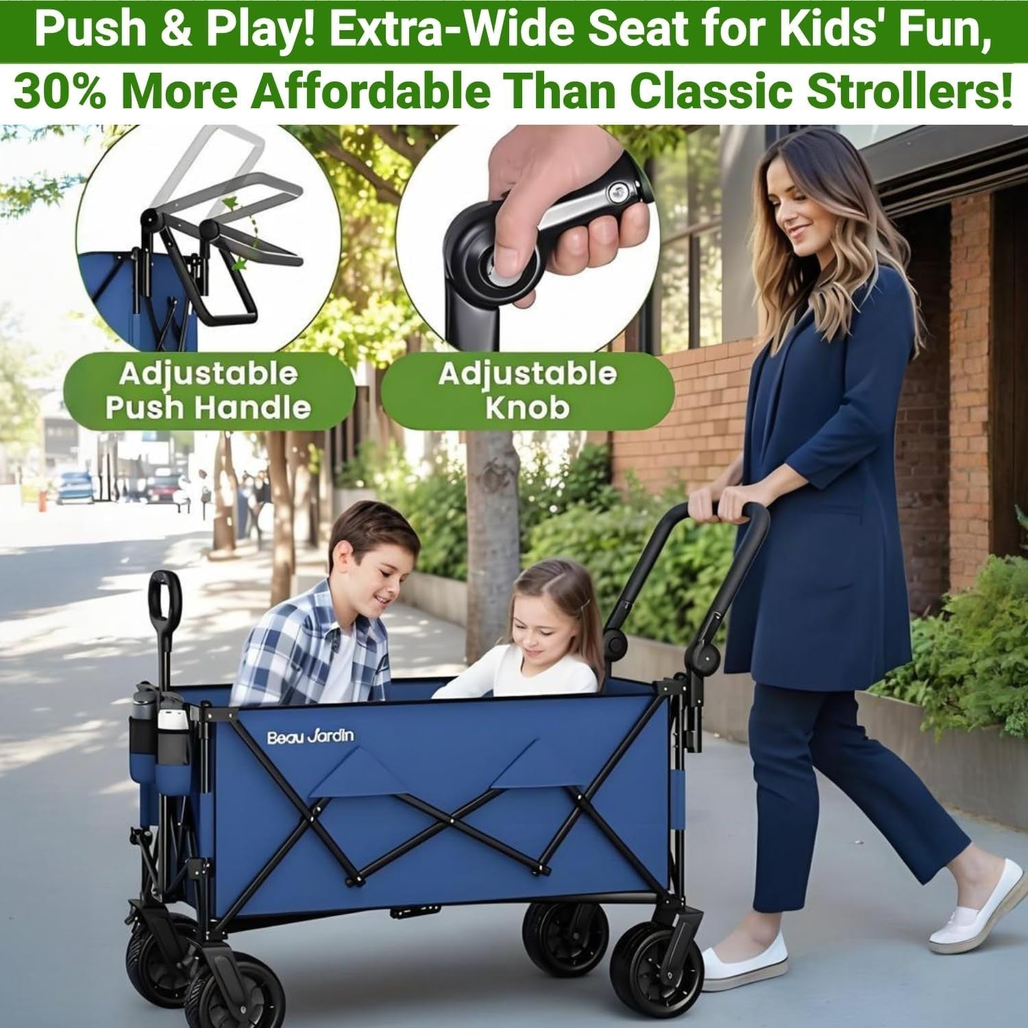 XXL 300L Heavy Duty Folding Wagon 250kg All-Terrain Cart w/ Wide Wheels & Handle